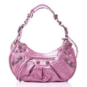 Balenciaga Pink Metallic Crystal Crocodile Rhinestone Small Le Cagole bag purse